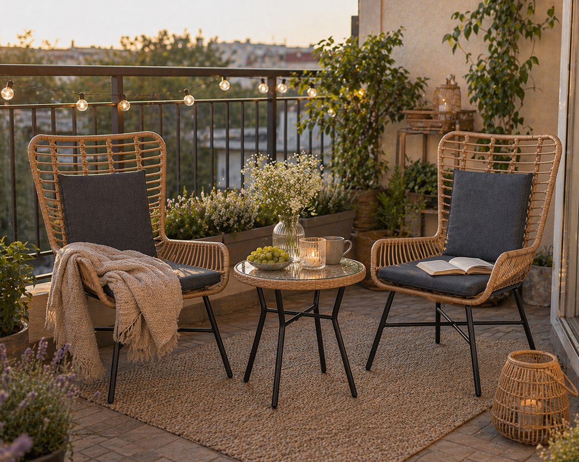 Zestaw mebli ogrodowych HAVANA czarno-brązowy stolik 2 fotele z poduszkami